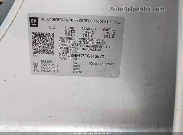 3GTU2NEC7JG346622 2018 GMC SIERRA Серебряный Вид подкапотного пространства