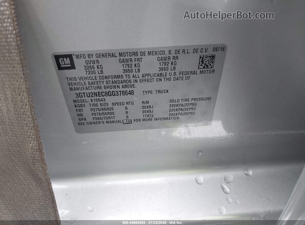 3GTU2NEC8GG378648 2016 GMC SIERRA Серый Вид подкапотного пространства
