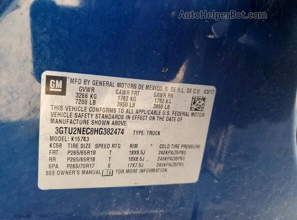 3GTU2NEC8HG382474 2017 GMC SIERRA Blue Вид підкапотного простору