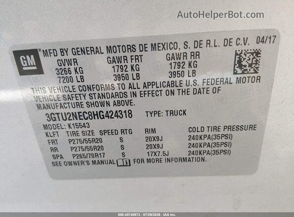 3GTU2NEC8HG424318 2017 GMC SIERRA Silver Engine compartment view