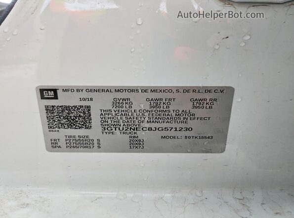3GTU2NEC8JG571230 2018 GMC SIERRA White Widok komory silnika