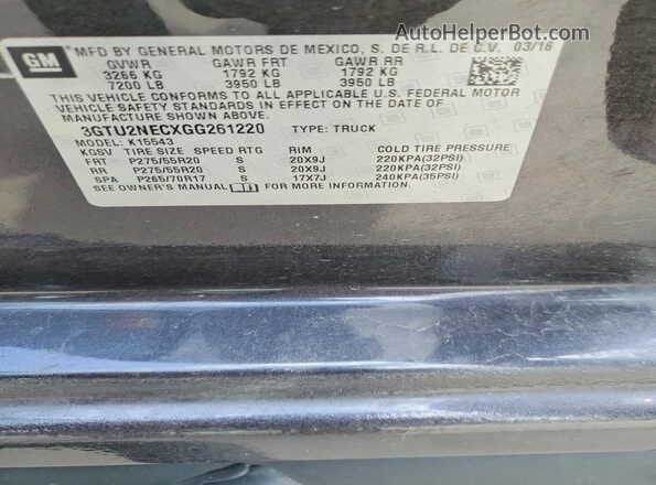 3GTU2NECXGG261220 2016 GMC SIERRA Charcoal ძრავის განყოფილების ხედი