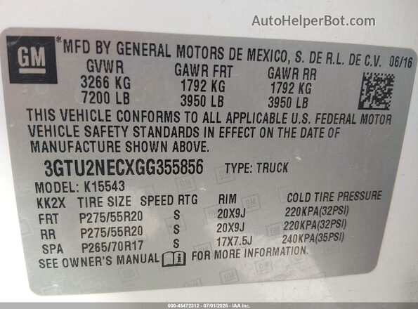 3GTU2NECXGG355856 2016 GMC SIERRA White Widok komory silnika