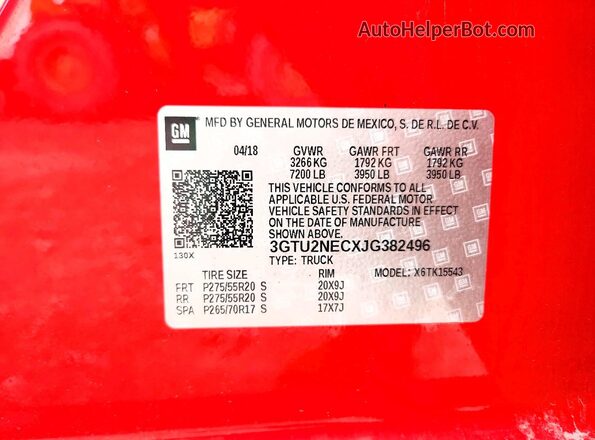 3GTU2NECXJG382496 2018 GMC SIERRA Two Tone VIN კოდის სტიკერის ხედი