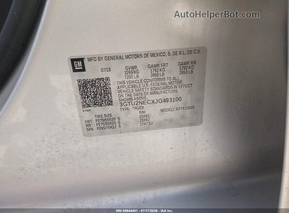 3GTU2NECXJG493100 2018 GMC SIERRA Silver Engine compartment view