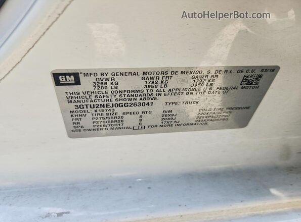 3GTU2NEJ0GG263041 2016 GMC SIERRA White Vista del compartimento del motor