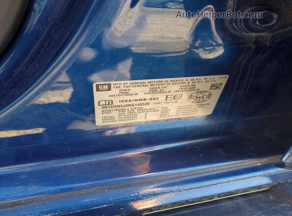 3GTU2NEJ2GG140325 2016 GMC SIERRA Blue ძრავის განყოფილების ხედი