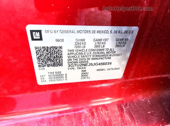 3GTU2NEJ5JG456034 2018 GMC SIERRA Burgundy ძრავის განყოფილების ხედი