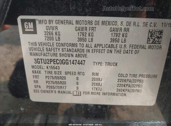 3GTU2PEC0GG147447 2016 GMC SIERRA Black Engine compartment view