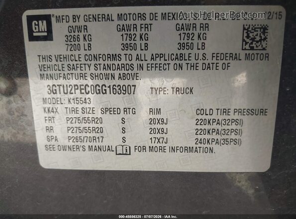 3GTU2PEC0GG163907 2016 GMC SIERRA Gray Engine compartment view