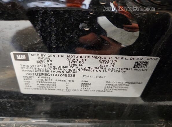 3GTU2PEC1GG249338 2016 GMC SIERRA Black ძრავის განყოფილების ხედი