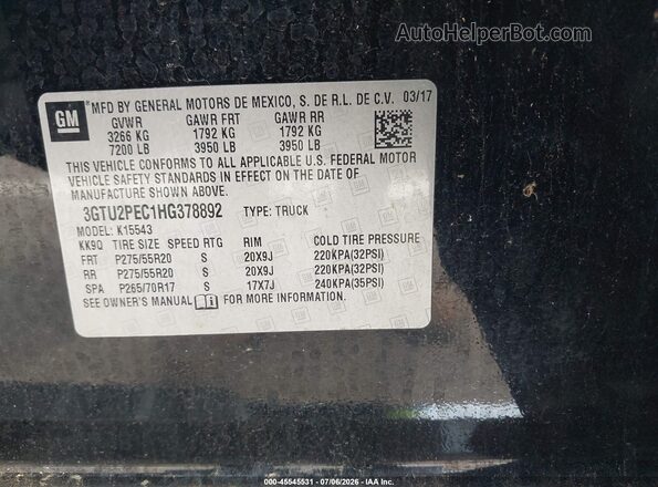 3GTU2PEC1HG378892 2017 GMC SIERRA Black Engine compartment view