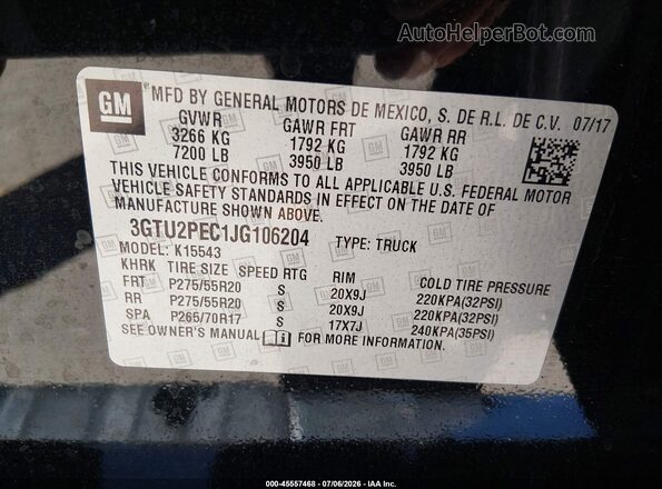 3GTU2PEC1JG106204 2018 GMC SIERRA Black Вид підкапотного простору