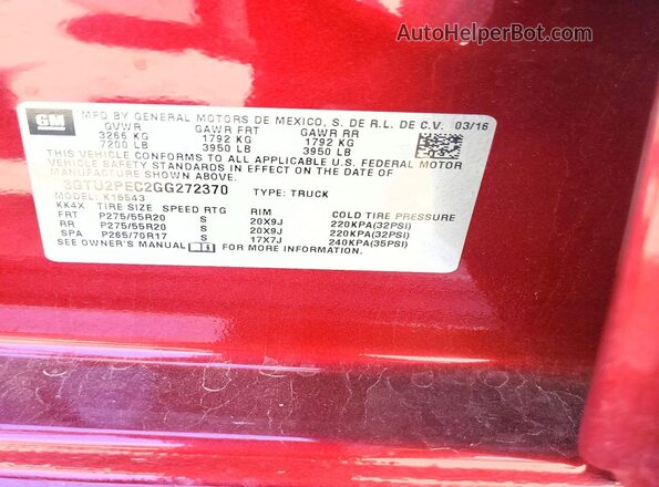 3GTU2PEC2GG272370 2016 GMC SIERRA Burgundy Engine compartment view