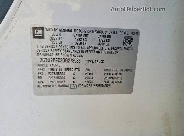 3GTU2PEC3GG278985 2016 GMC SIERRA White Engine compartment view