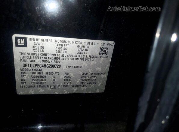 3GTU2PEC4HG299720 2017 GMC SIERRA Черный Вид наклейки с VIN-кодом