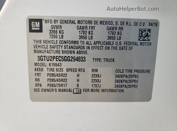 3GTU2PEC5GG294833 2016 GMC SIERRA White Engine compartment view
