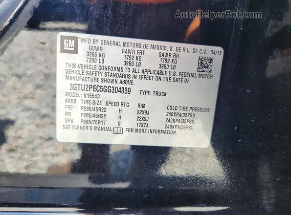 3GTU2PEC5GG304339 2016 GMC SIERRA Black Vista del compartimento del motor