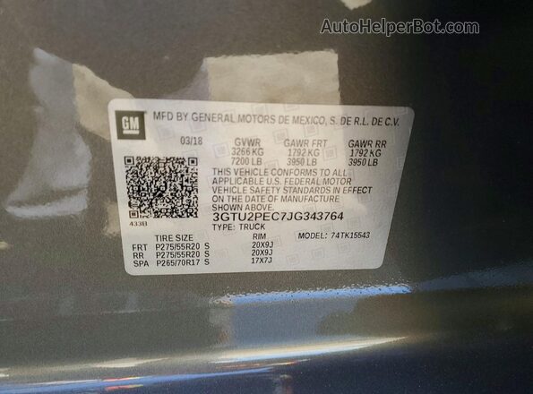 3GTU2PEC7JG343764 2018 GMC SIERRA Gray Engine compartment view