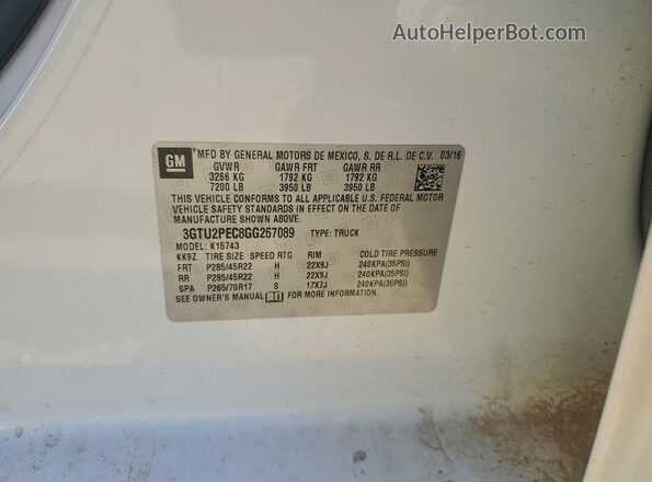 3GTU2PEC8GG267089 2016 GMC SIERRA Белый Вид подкапотного пространства