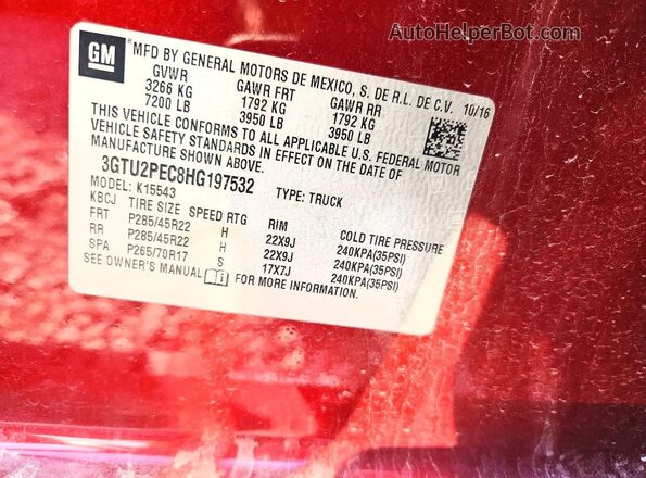 3GTU2PEC8HG197532 2017 GMC SIERRA Red Շարժիչի բաժամունքի տեսք