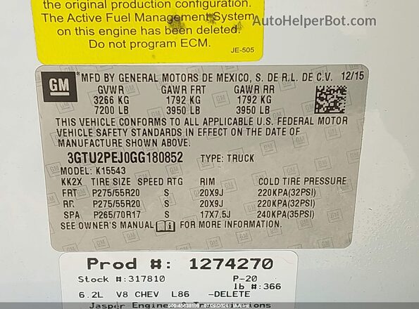 3GTU2PEJ0GG180852 2016 GMC SIERRA Cream Widok komory silnika