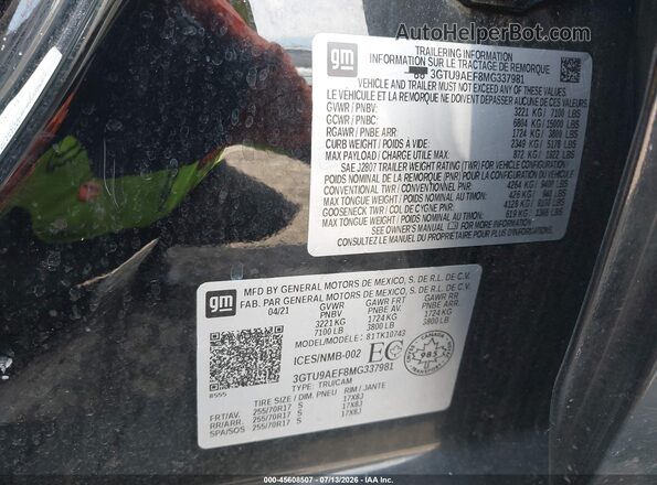 3GTU9AEF8MG337981 2021 GMC SIERRA Black Вид підкапотного простору
