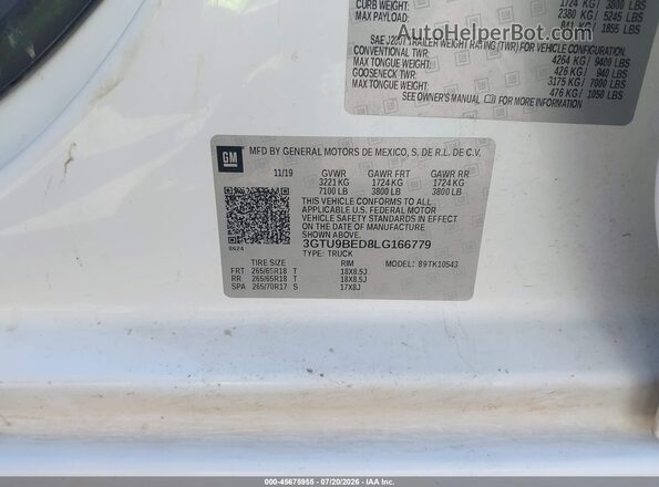 3GTU9BED8LG166779 2020 GMC SIERRA White Widok komory silnika