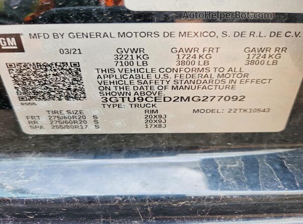 3GTU9CED2MG277092 2021 GMC SIERRA Black Widok komory silnika