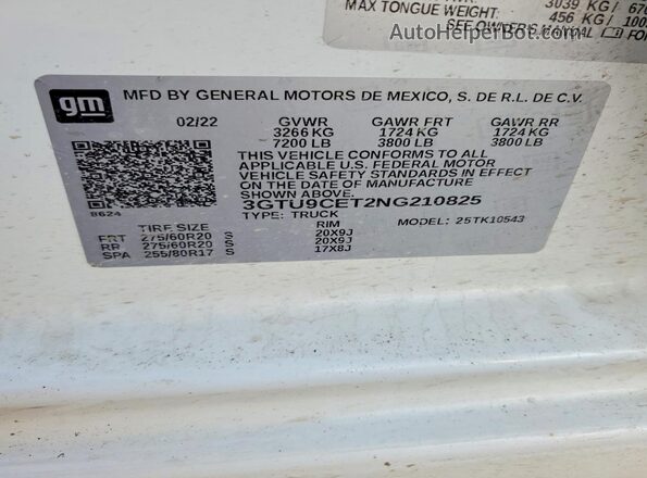 3GTU9CET2NG210825 2022 GMC SIERRA Белый Вид подкапотного пространства