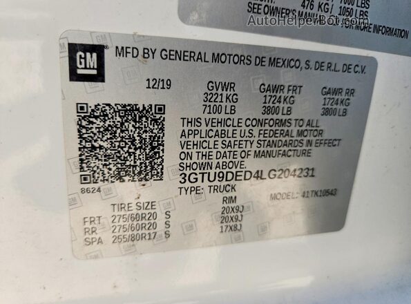 3GTU9DED4LG204231 2020 GMC SIERRA Белый Вид подкапотного пространства
