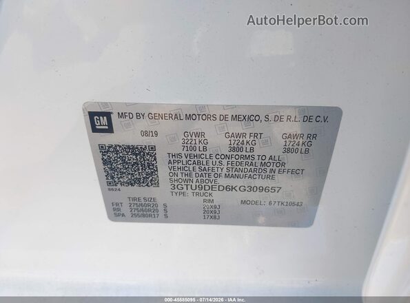 3GTU9DED6KG309657 2019 GMC SIERRA Белый Вид подкапотного пространства