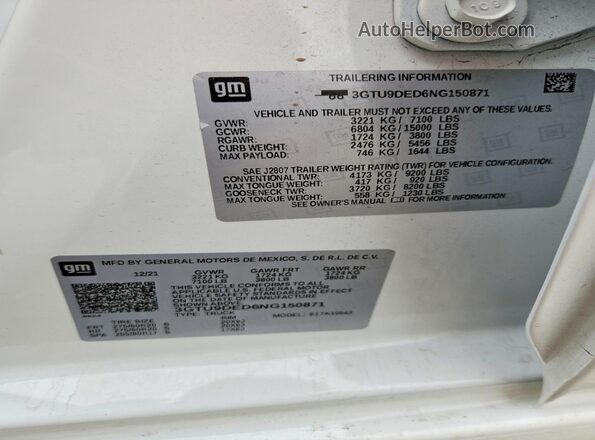 3GTU9DED6NG150871 2022 GMC SIERRA White ძრავის განყოფილების ხედი