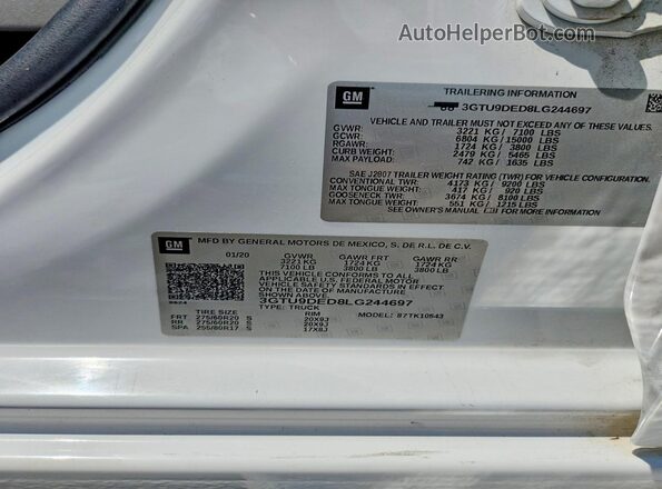 3GTU9DED8LG244697 2020 GMC SIERRA Белый Вид подкапотного пространства