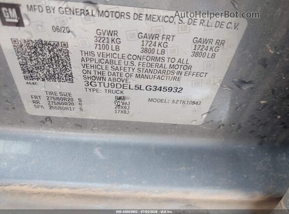 3GTU9DEL5LG345932 2020 GMC SIERRA Серый Вид подкапотного пространства