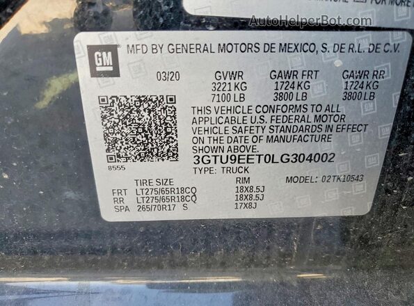 3GTU9EET0LG304002 2020 GMC SIERRA Черный Вид подкапотного пространства