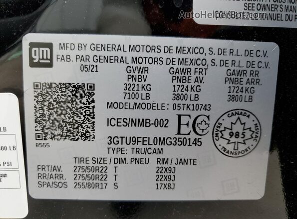 3GTU9FEL0MG350145 2021 GMC SIERRA Black Շարժիչի բաժամունքի տեսք