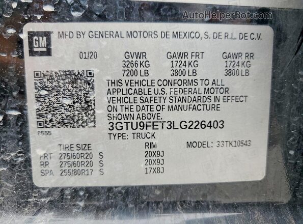3GTU9FET3LG226403 2020 GMC SIERRA Black Вид підкапотного простору