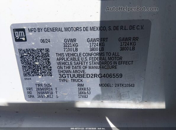 3GTUUBED2RG406559 2024 GMC SIERRA White Widok komory silnika