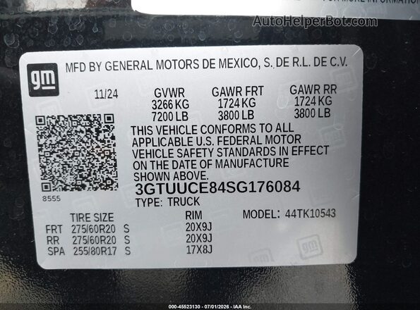 3GTUUCE84SG176084 2025 GMC SIERRA Black ძრავის განყოფილების ხედი