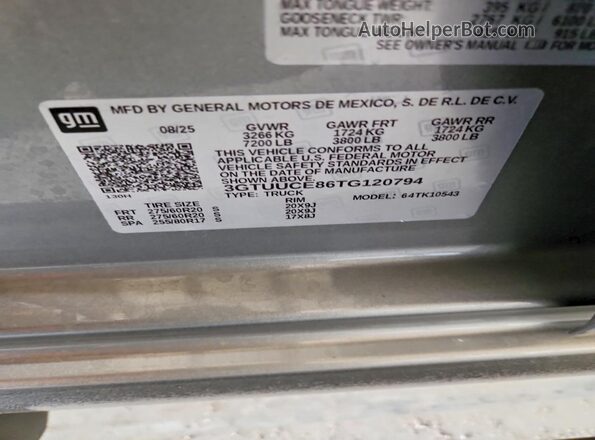 3GTUUCE86TG120794 2026 GMC SIERRA Gray ძრავის განყოფილების ხედი
