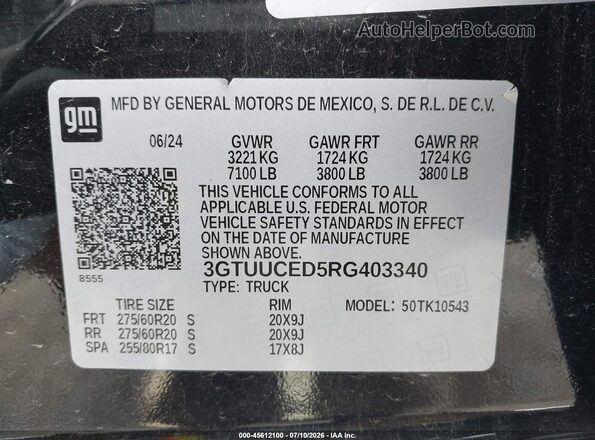 3GTUUCED5RG403340 2024 GMC SIERRA Black ძრავის განყოფილების ხედი