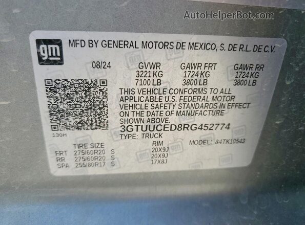 3GTUUCED8RG452774 2024 GMC SIERRA Gray Widok komory silnika