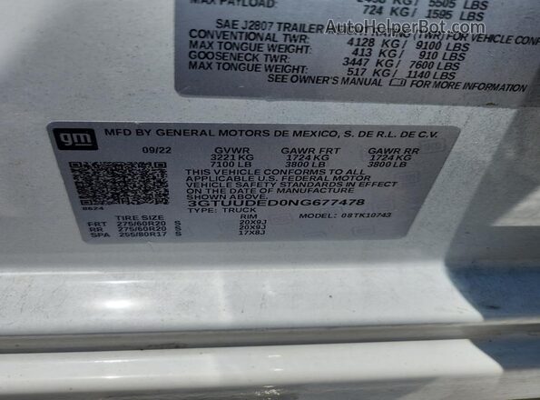 3GTUUDED0NG677478 2022 GMC SIERRA White Շարժիչի բաժամունքի տեսք
