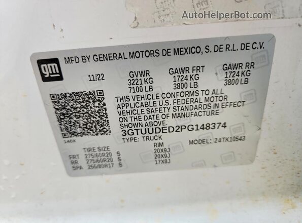 3GTUUDED2PG148374 2023 GMC SIERRA White Vista del compartimento del motor