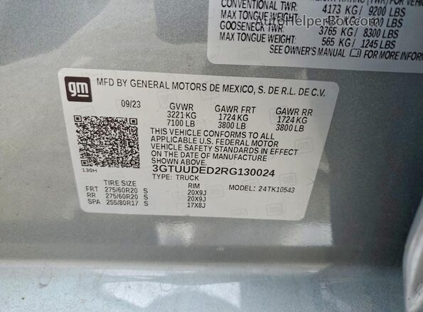 3GTUUDED2RG130024 2024 GMC SIERRA Gray ძრავის განყოფილების ხედი