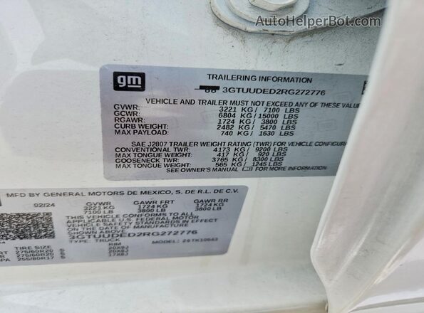 3GTUUDED2RG272776 2024 GMC SIERRA Белый Вид наклейки с VIN-кодом