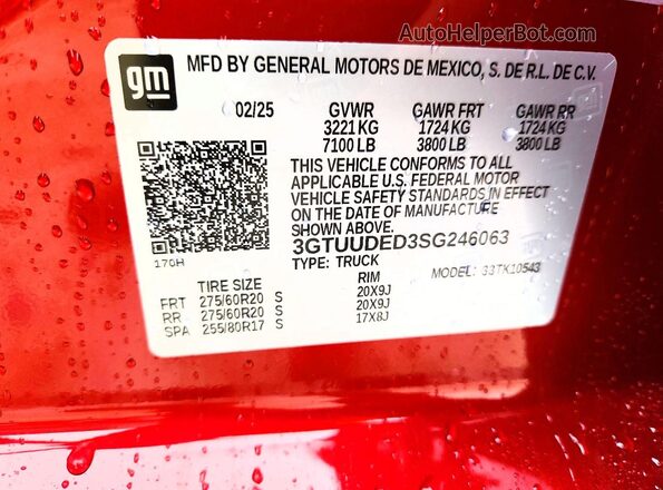 3GTUUDED3SG246063 2025 GMC SIERRA Red Շարժիչի բաժամունքի տեսք