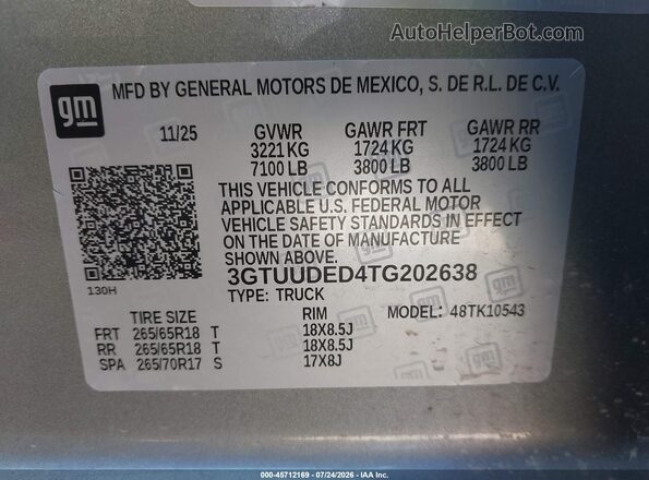 3GTUUDED4TG202638 2026 GMC SIERRA Gray Vista del compartimento del motor