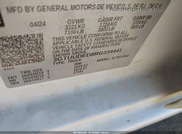 3GTUUDED8RG334441 2024 GMC SIERRA Белый Вид подкапотного пространства